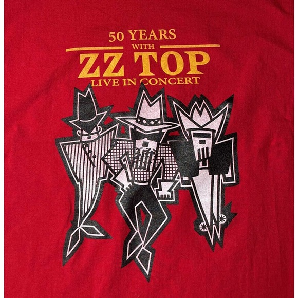 ZZ Top 2019 Concert Tee Mens 50th Anniversary Rock Band Tour T-Shirt Red - Picture 4 of 5